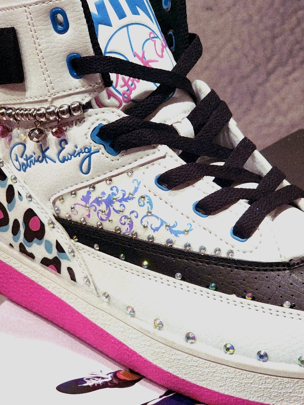 Patrick Ewing Women's White & Pink High-Top Sneakers with Black Accents